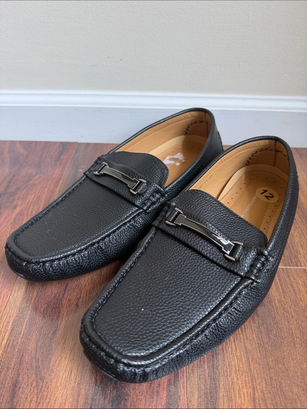 Alberto Fellini Lavine Pebble Leather Slip On Loafers Mens 12 Black